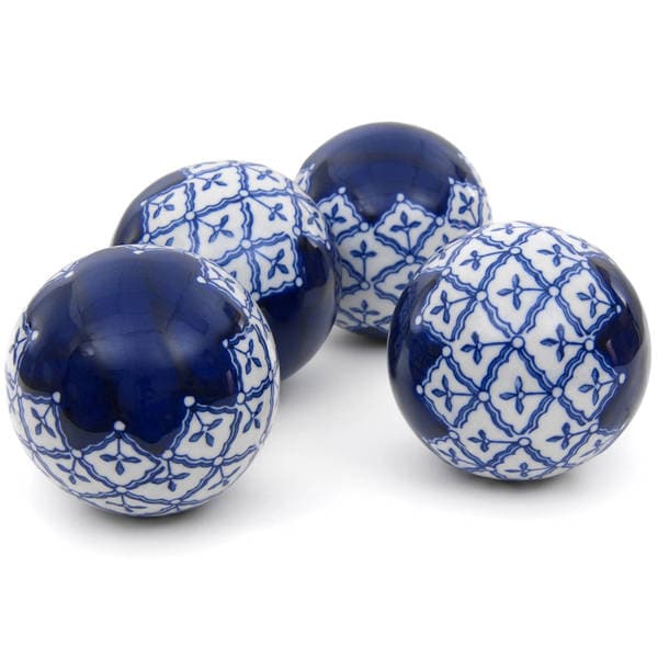Shop Blue and White Medallions 4inch Porcelain Ball Set (China) Free