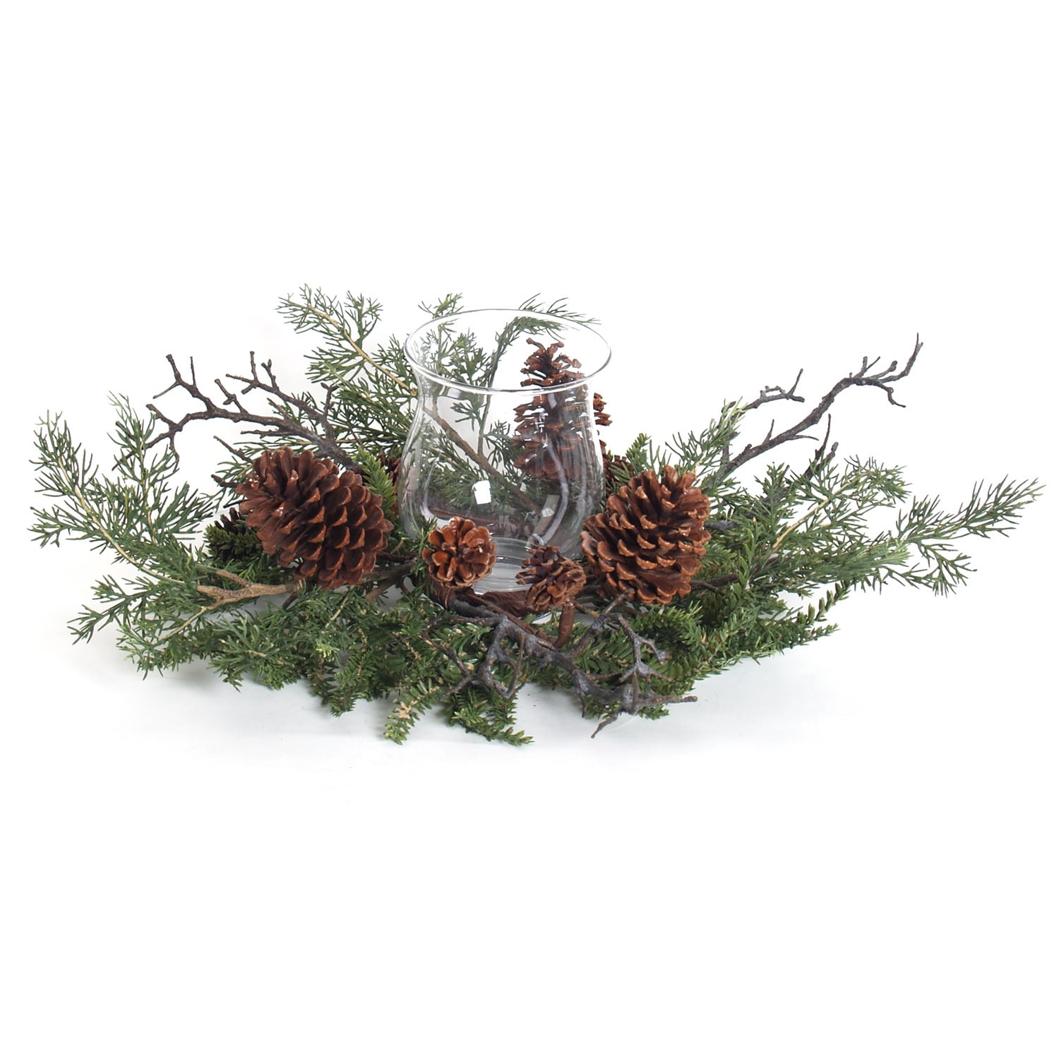 Mixed Evergreen Glass Hurricane Centerpiece