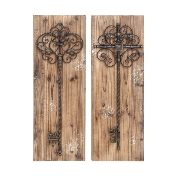 Studio 350 Wood Metal Wall Plaque Set of 2, 36 inches high, 13 inches wide