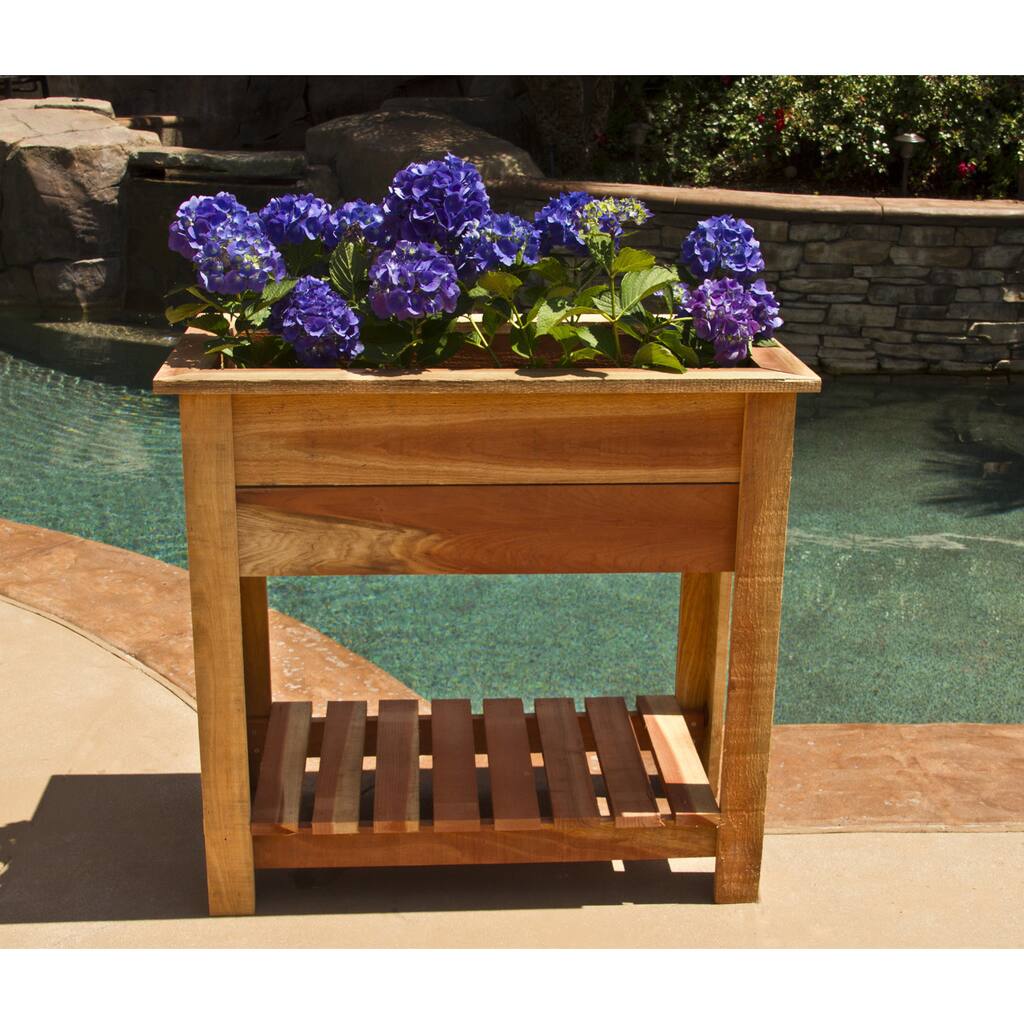 36-inch Raised Redwood Planter With Shelf