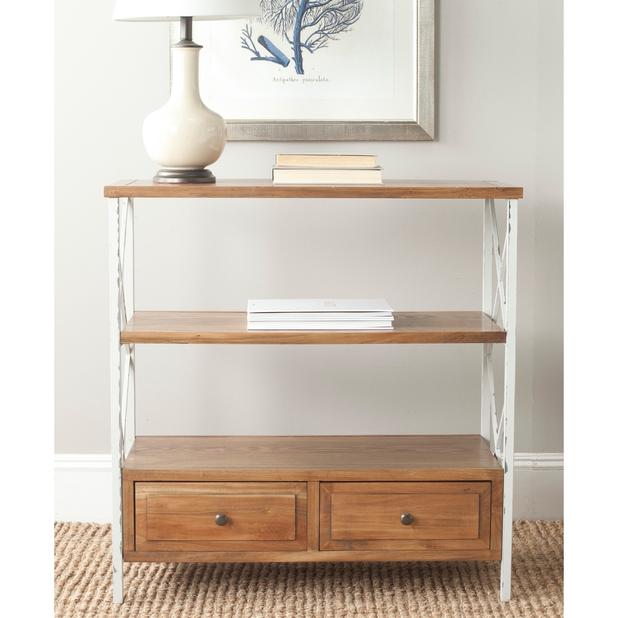 Safavieh Oak Console (OakMaterials Elm/ pine woodDimensions 34.8 inches high x 33.9 inches wide x 15.2 inches deepThis product will ship to you in 1 box.Assembly required )