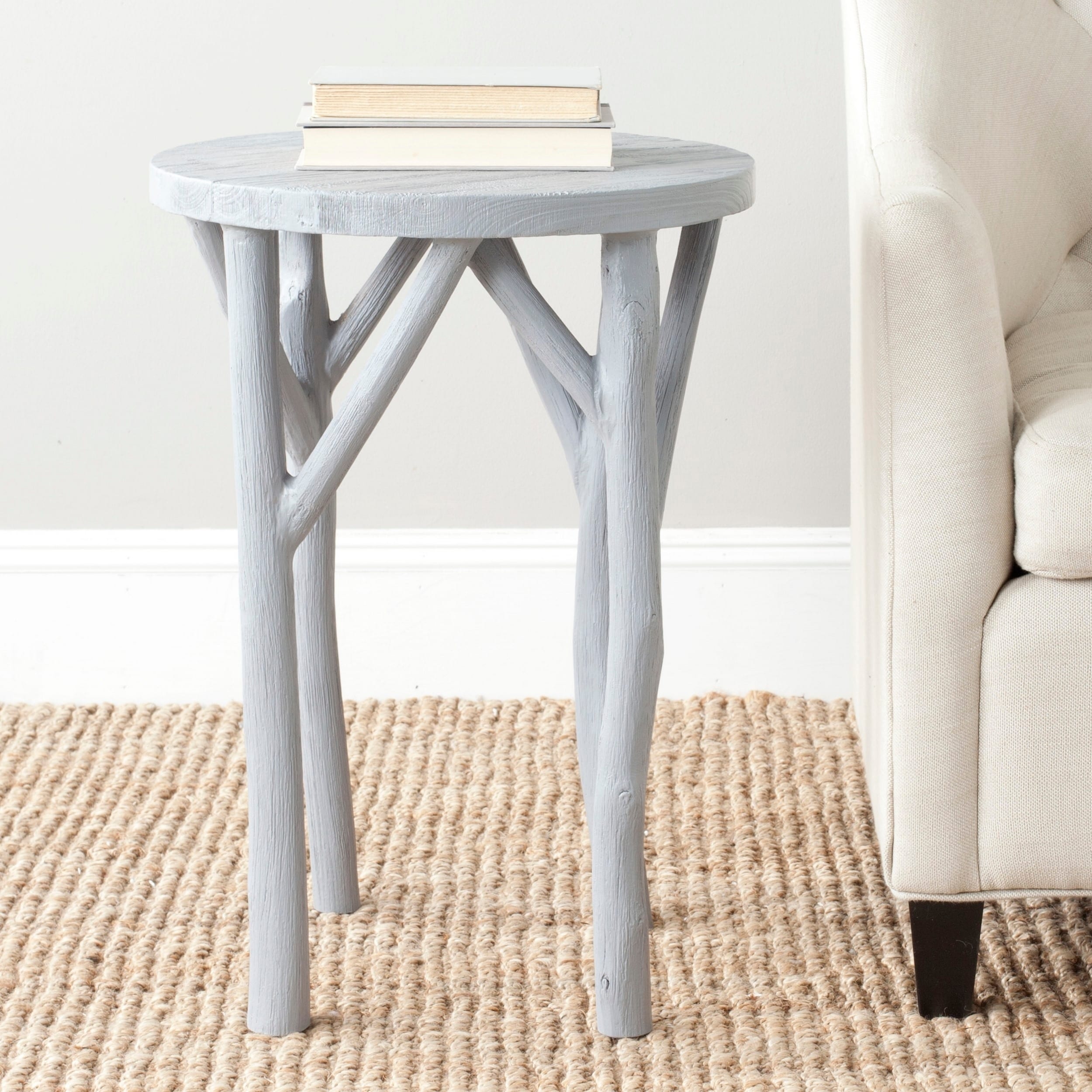 Safavieh Harper Pearl Blue Grey Round End Table (Pearl blue greyMaterials Bayur woodFinish Pearl blue greyDimensions 25.3 inches high x 18.1 inches wide x 18.1 inches deepThis product will ship to you in 1 box.Furniture arrives fully assembled )