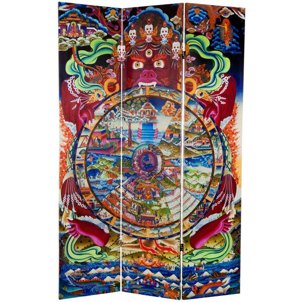 Shop 6-foot Tall 'The Wheel of Life' Double-sided Canvas Room Divider