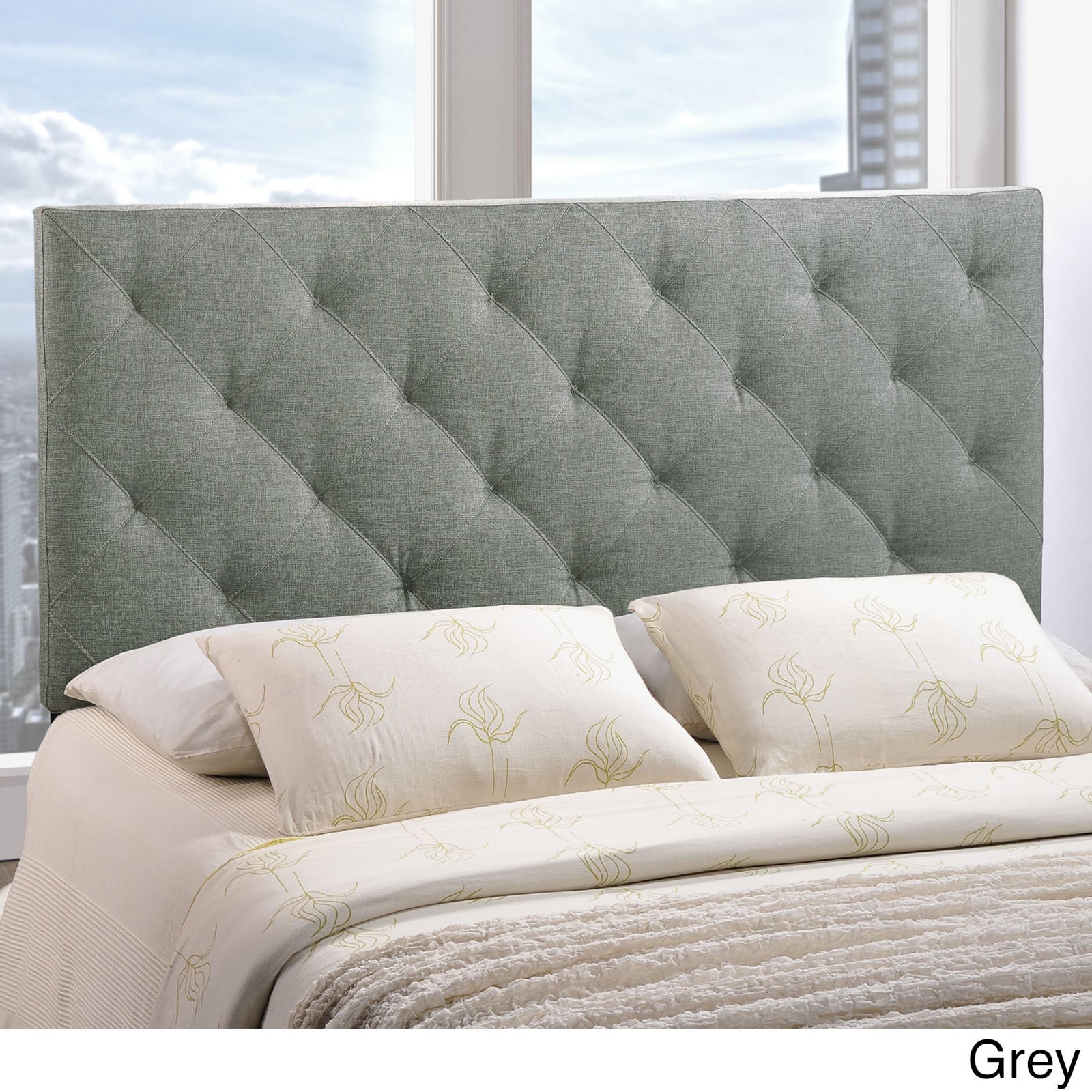 Modway Theodore Queen Linen Tufted Headboard Grey Size Queen