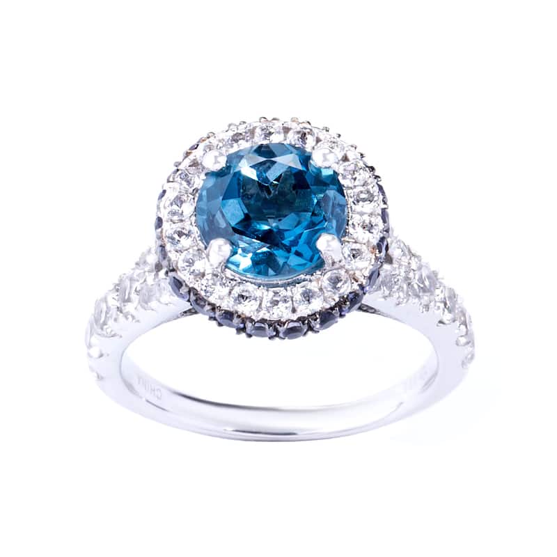 Sterling Silver London Blue Topaz, Iolite and White Topaz Halo Ring