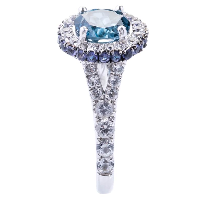Sterling Silver London Blue Topaz, Iolite and White Topaz Halo Ring