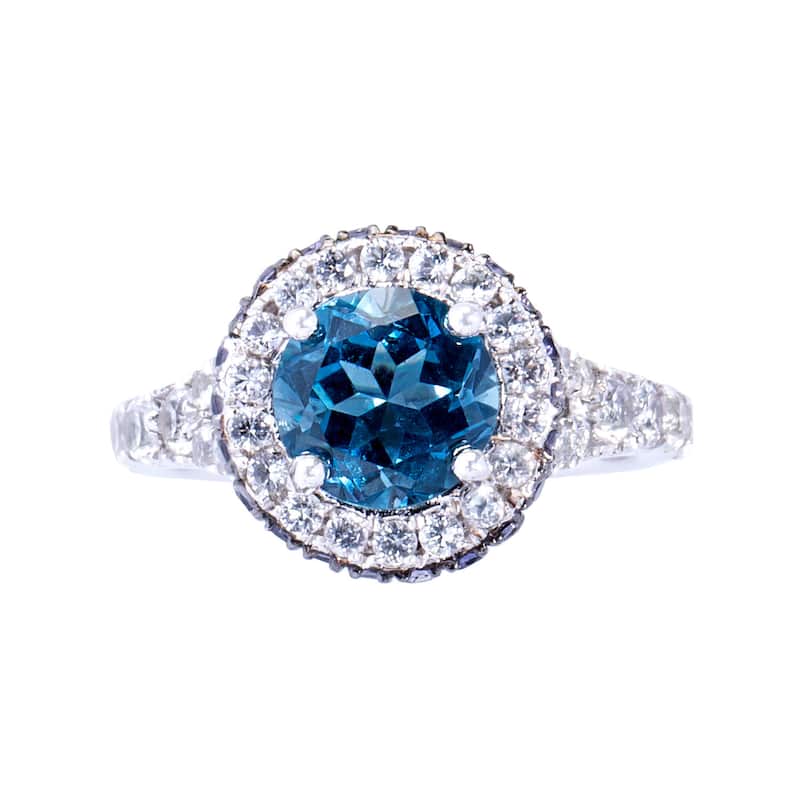 Sterling Silver London Blue Topaz, Iolite and White Topaz Halo Ring