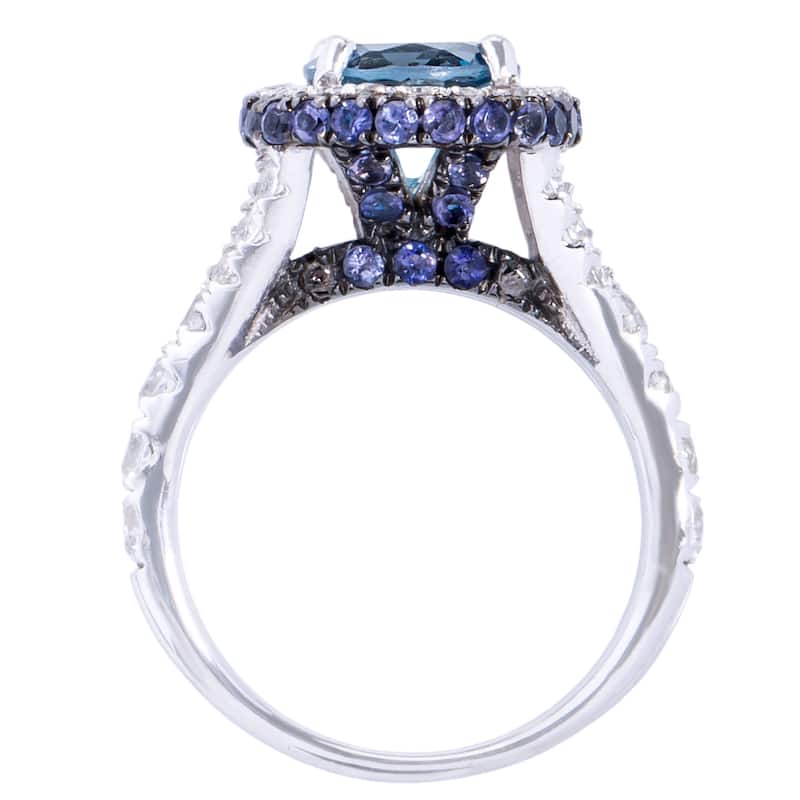 Sterling Silver London Blue Topaz, Iolite and White Topaz Halo Ring