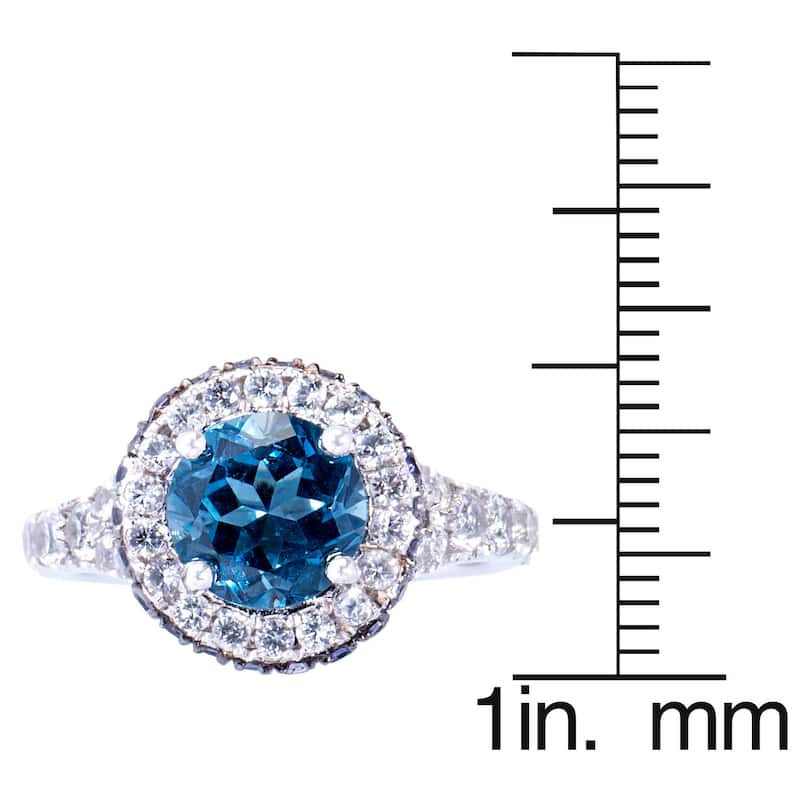 Sterling Silver London Blue Topaz, Iolite and White Topaz Halo Ring