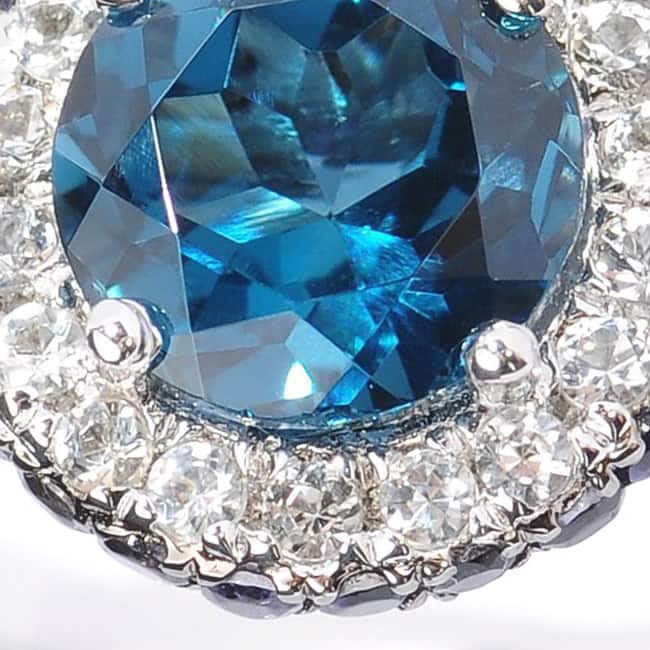 Sterling Silver London Blue Topaz, Iolite and White Topaz Halo Ring