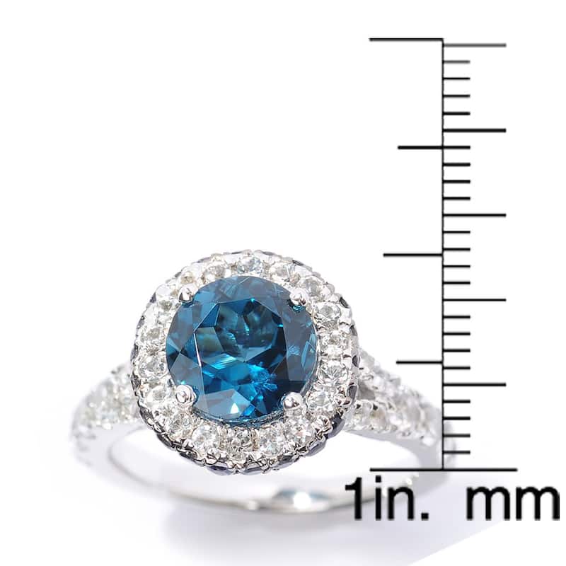 Sterling Silver London Blue Topaz, Iolite and White Topaz Halo Ring