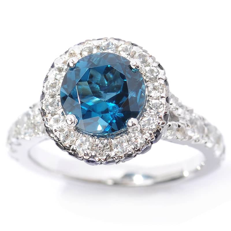 Sterling Silver London Blue Topaz, Iolite and White Topaz Halo Ring - 8