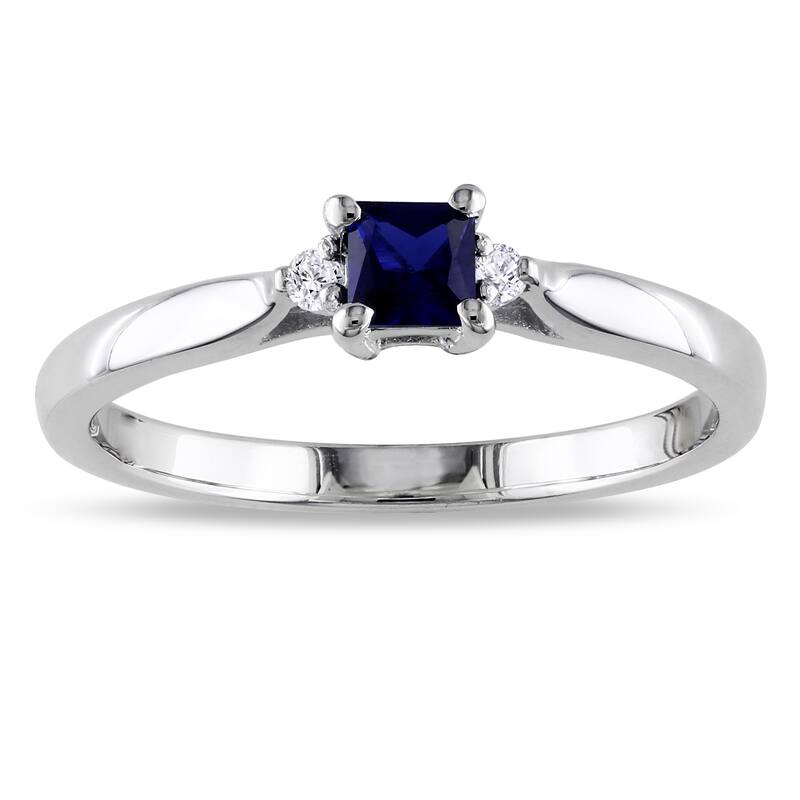 Miadora Silver Created Sapphire and Diamond Accent 3-stone Promise Ring - 4.5