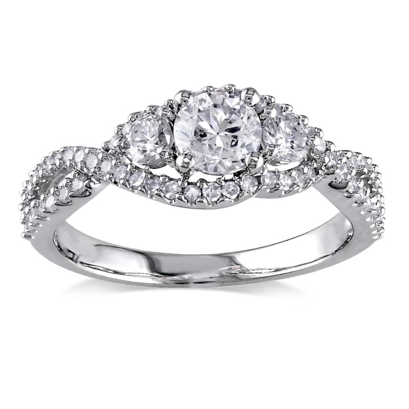 Miadora Signature Collection 14k White Gold 1ct TDW Diamond 3-stone Split Shank Engagement Ring