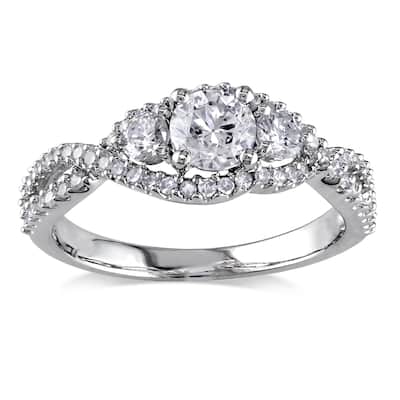 Miadora Signature Collection 14k White Gold 1ct TDW Diamond 3-stone Split Shank Engagement Ring