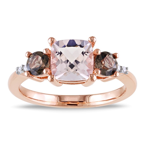 Miadora Rose Flashplated Silver 2ct TGW Morganite, Smokey Quartz and Diamond Accent Ring Miadora Gemstone Rings