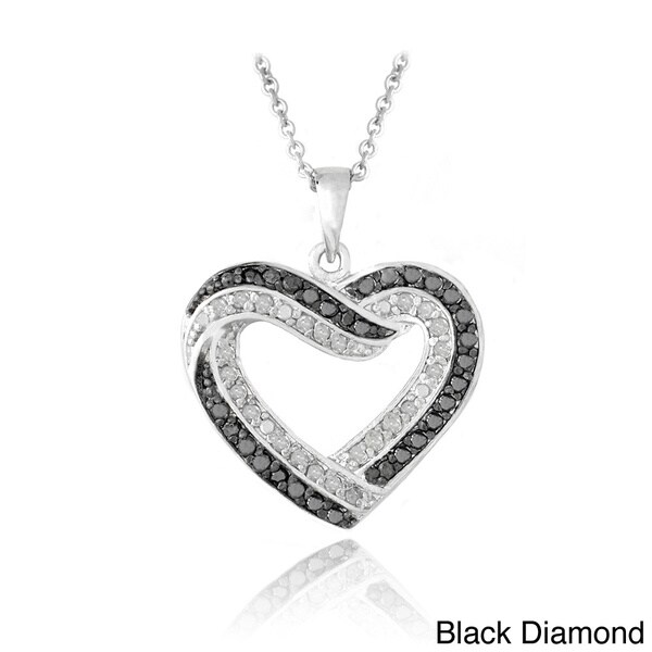 black and white diamond open heart necklace