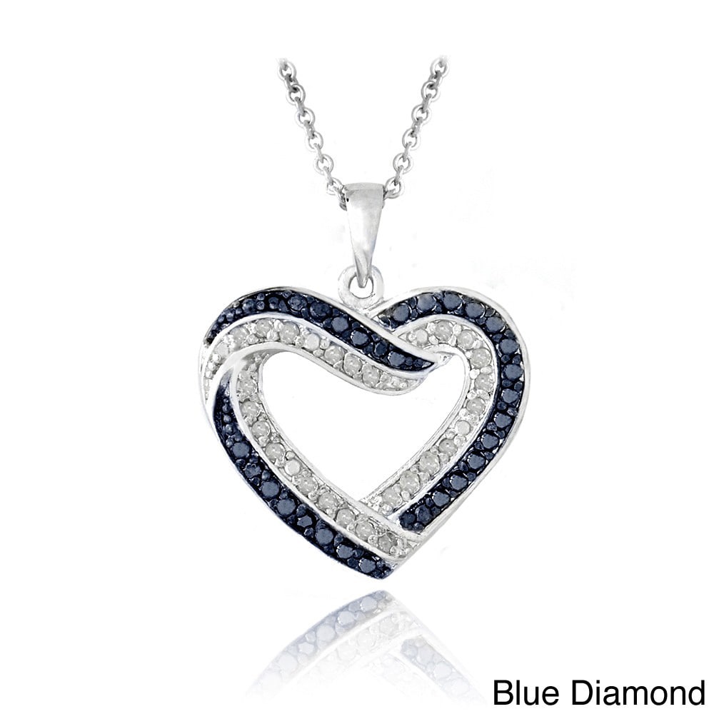 Double Heart Infinity Blue and White Diamond Pendant 1//10 CTW 16 Diamonds