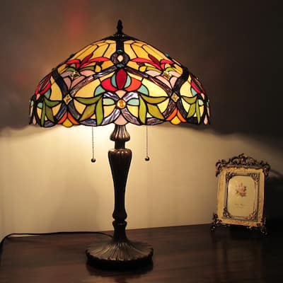 Tiffany Style Victorian Design 2-light Amber/ Blue Stone Table Lamp