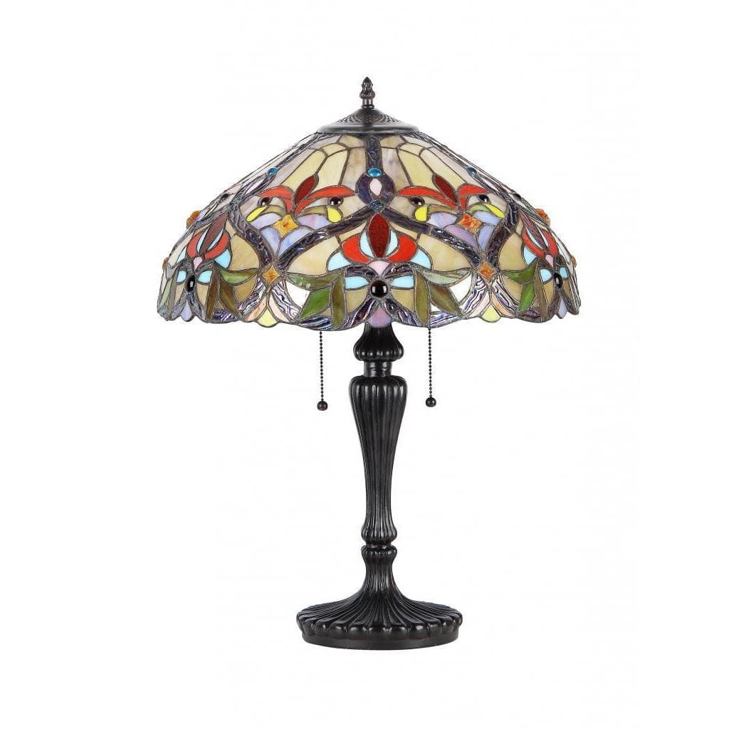 Tiffany Style Victorian Design 2-light Amber/ Blue Stone Table Lamp ...
