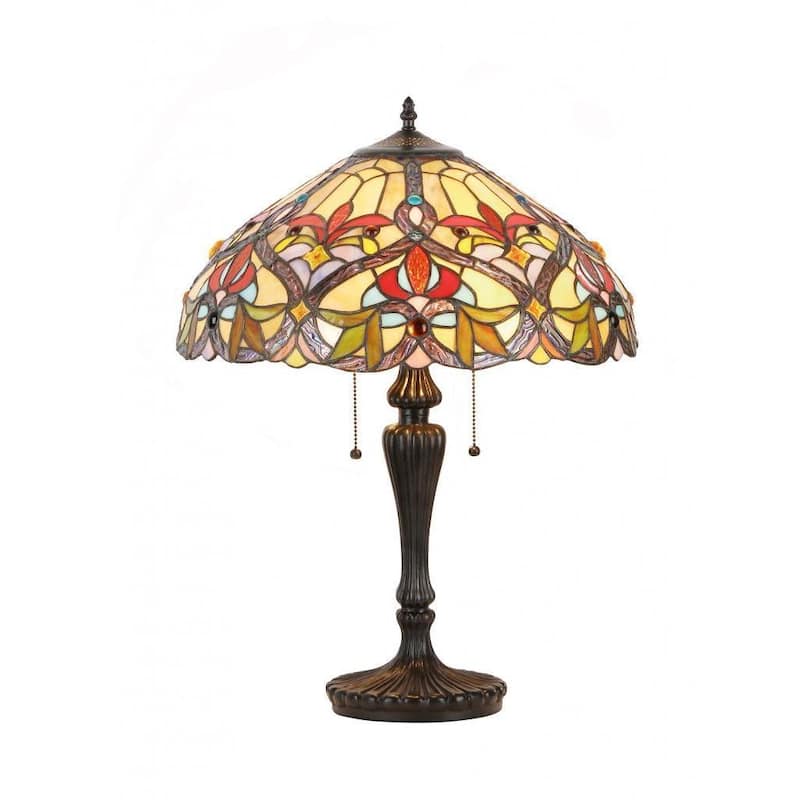 Tiffany Style Victorian Design 2-light Amber/ Blue Stone Table Lamp