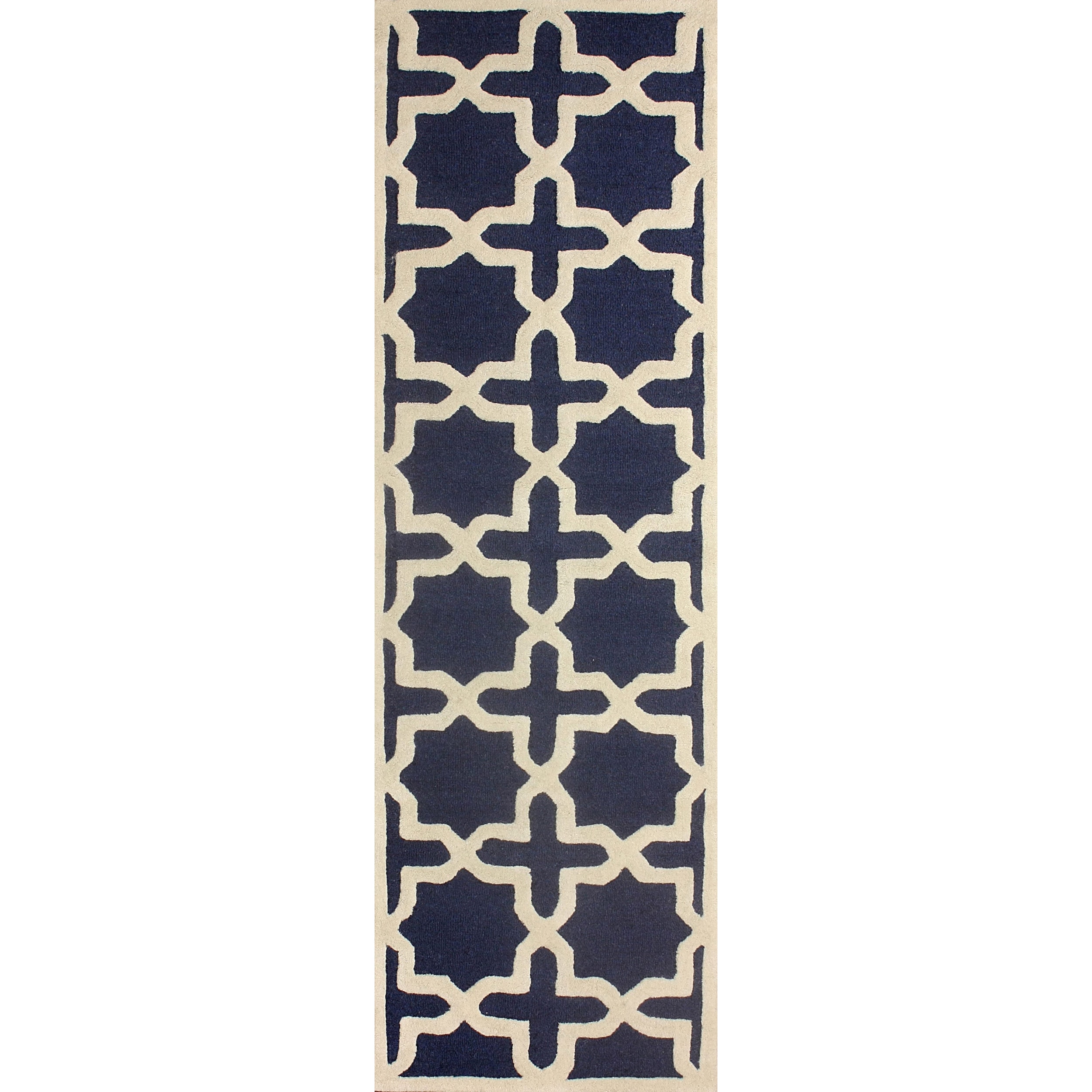 Nuloom Handmade Marrakesh Trellis Blue Wool Runner Rug (26 X 8)