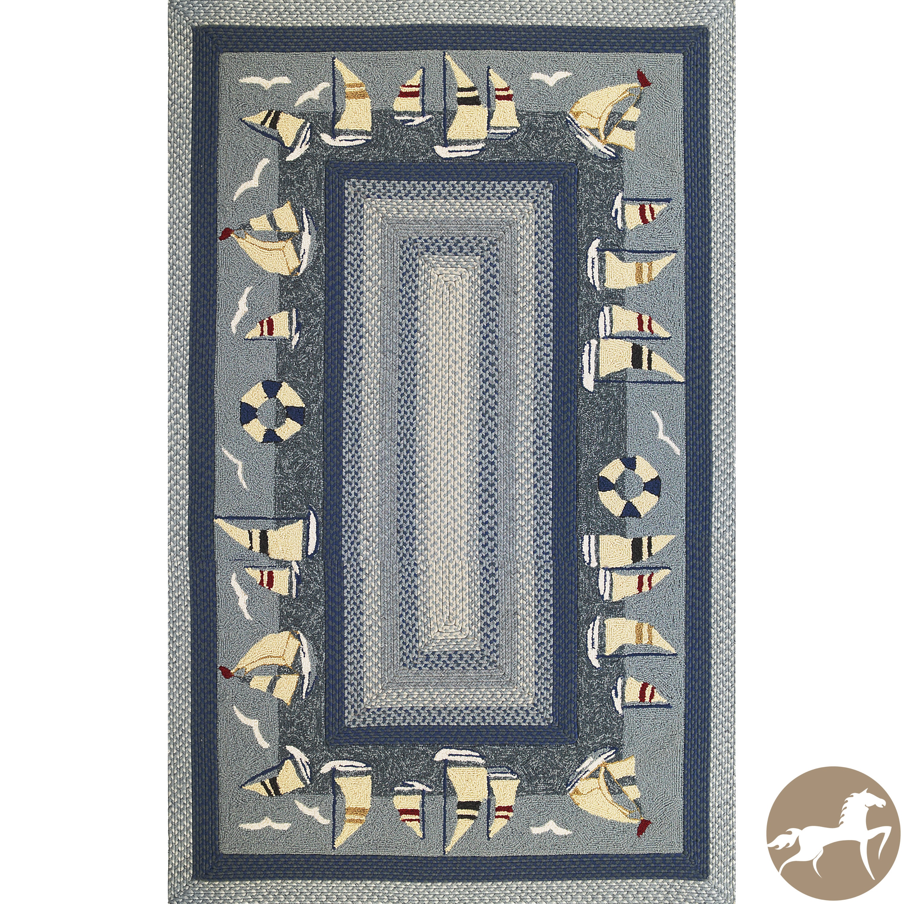 Hand woven Sailboats 5510 Blue Area Rug (23 X 39)