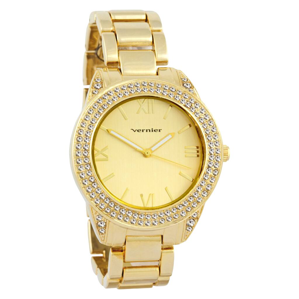 Vernier Women's Curve Case Stone Bezel Gold-Tone Bracelet Watch