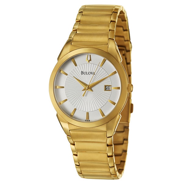 Bulova Men's 'Dress' Yellow Gold Plated Stainless Steel Japanese Quartz Watch Bulova Men's Bulova Watches