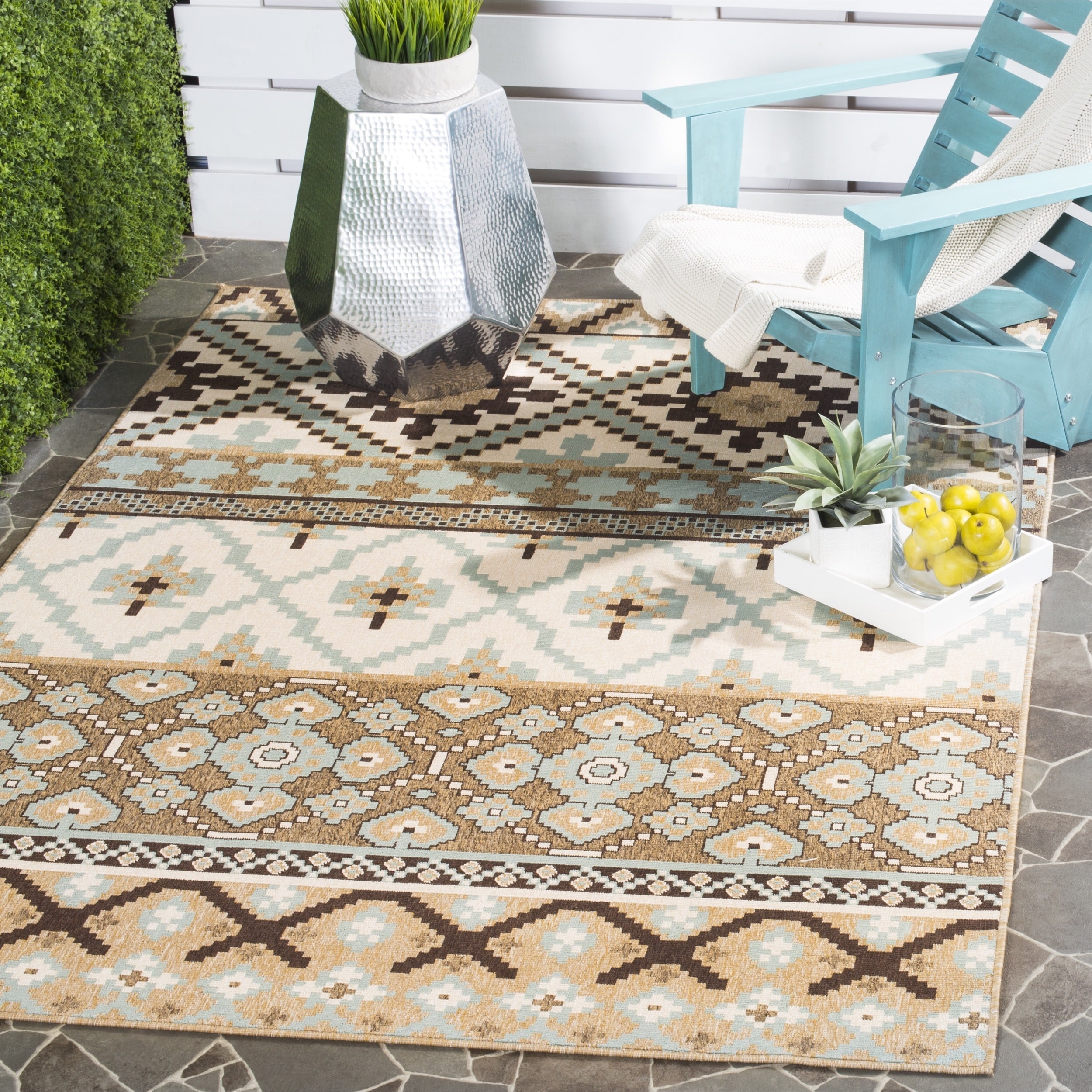 Safavieh Indoor/ Outdoor Veranda Cream/ Brown Rug (27 X 5)