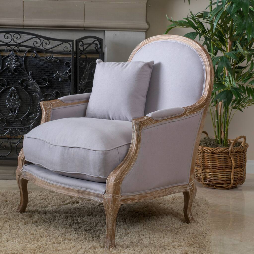 MacArthur Weathered Oak Natural Fabric Arm Chair by Christopher Knight Home