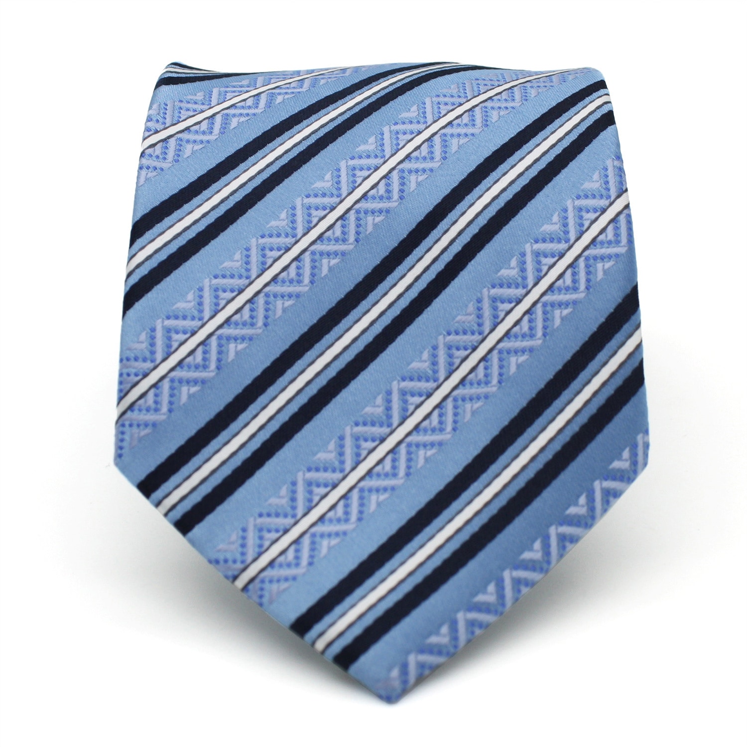 Ferrecci Slim Classic Blue Striped Necktie With Matching Handkerchief   Tie Set