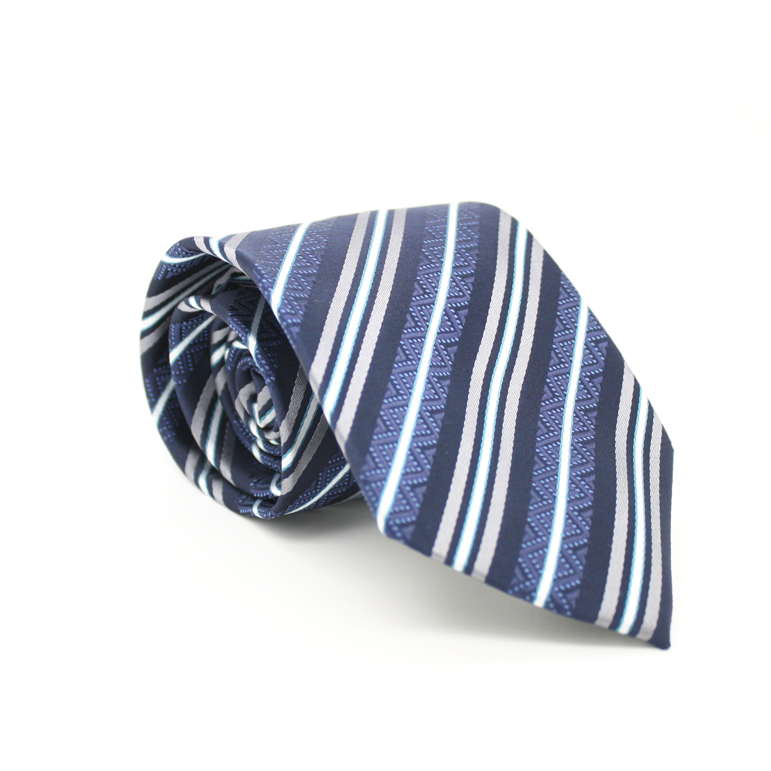 Ferrecci Slim Classic Blue Striped Necktie With Matching Handkerchief  Tie Set