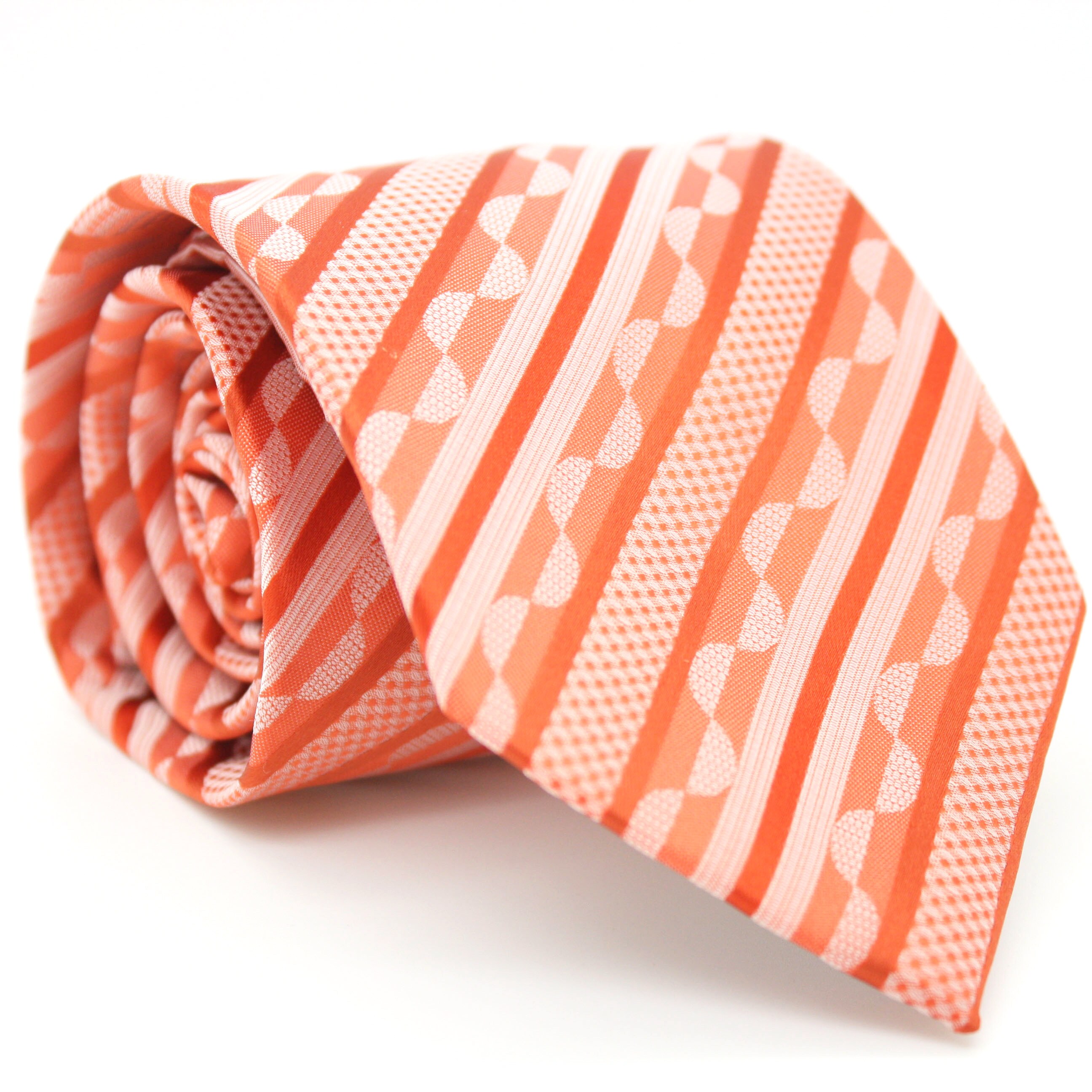 Ferrecci Slim Classic Orange Striped Necktie With Matching Handkerchief   Tie Set