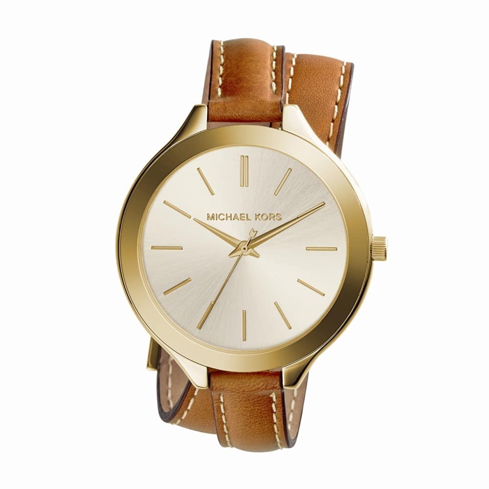 Michael Kors Women's MK2256 'Runway' Slim Double Leather Watch - Gold