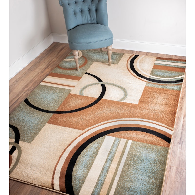 Well Woven Generations Modern Abstract Geometric Circles Light Blue, Beige, Ivory, Brown Area Rug - 9'3 x 12'6