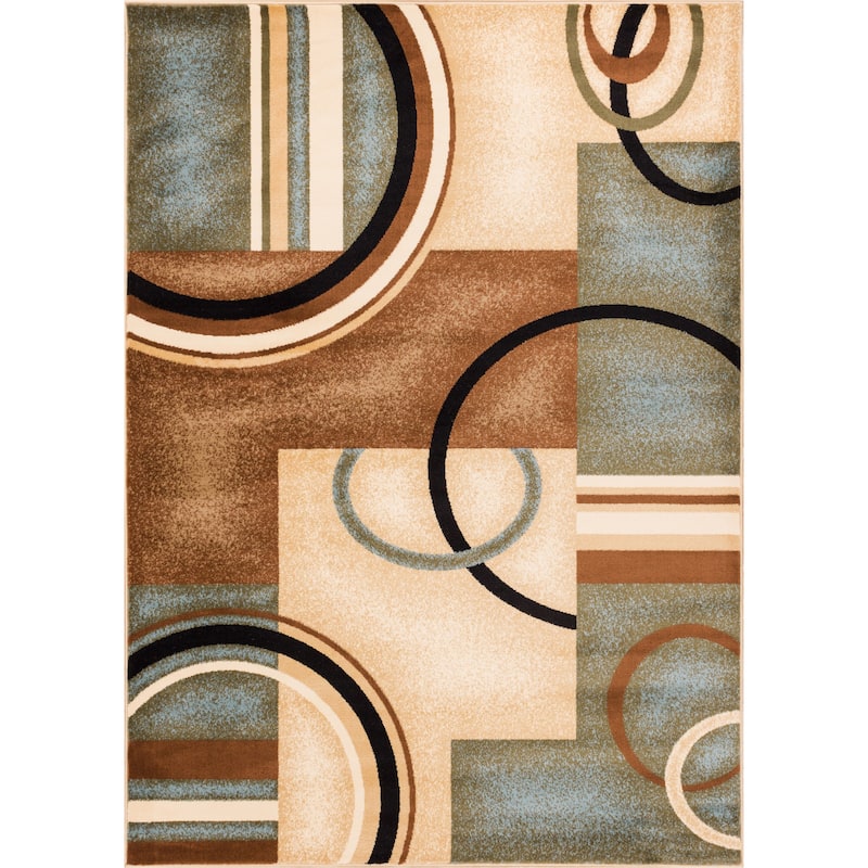 Well Woven Generations Modern Abstract Geometric Circles Light Blue, Beige, Ivory, Brown Area Rug - 9'3 x 12'6