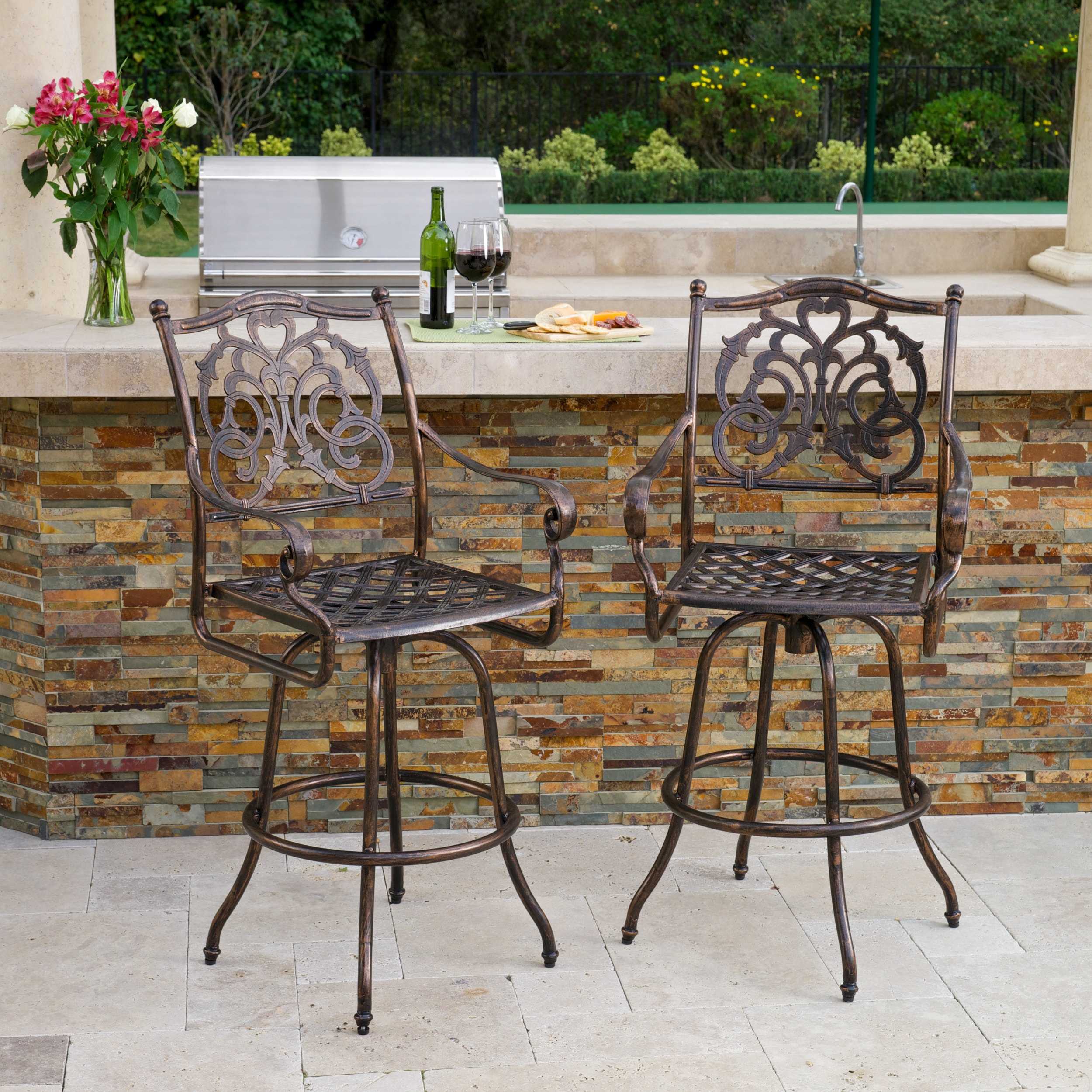 Christopher Knight Home Casselberry Cast Aluminum Outdoor Bar Stool (set Of 2)