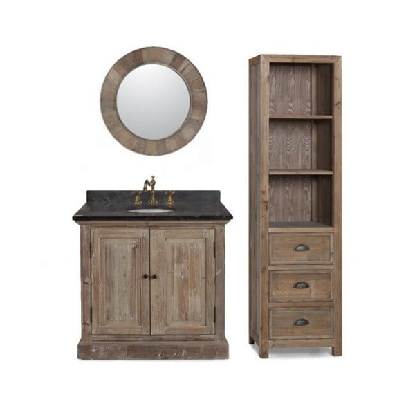 LimestoneTop 37-inch Single Sink Rustic Bathroom Vanity with Matching Wall Mirror, and Linen Tower