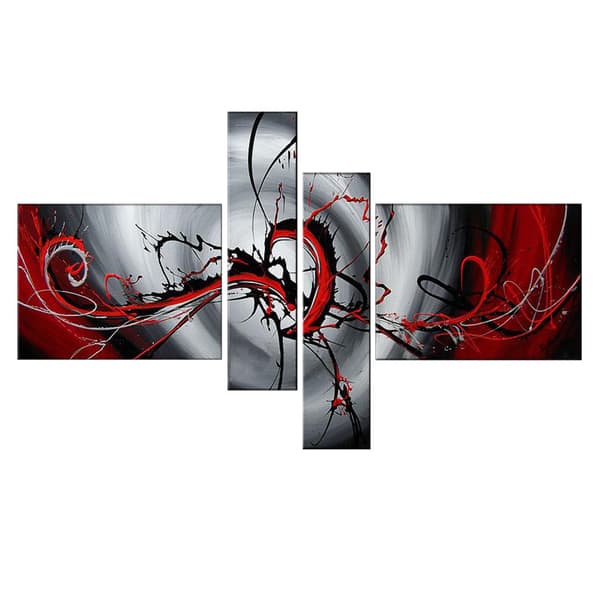 Red Illusion Hand-painted 4-piece Painting - Overstock - 8686278