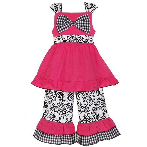 AnnLoren Girl's Hot Pink Tunic & Damask Capri Set Ann Loren Girls' Sets