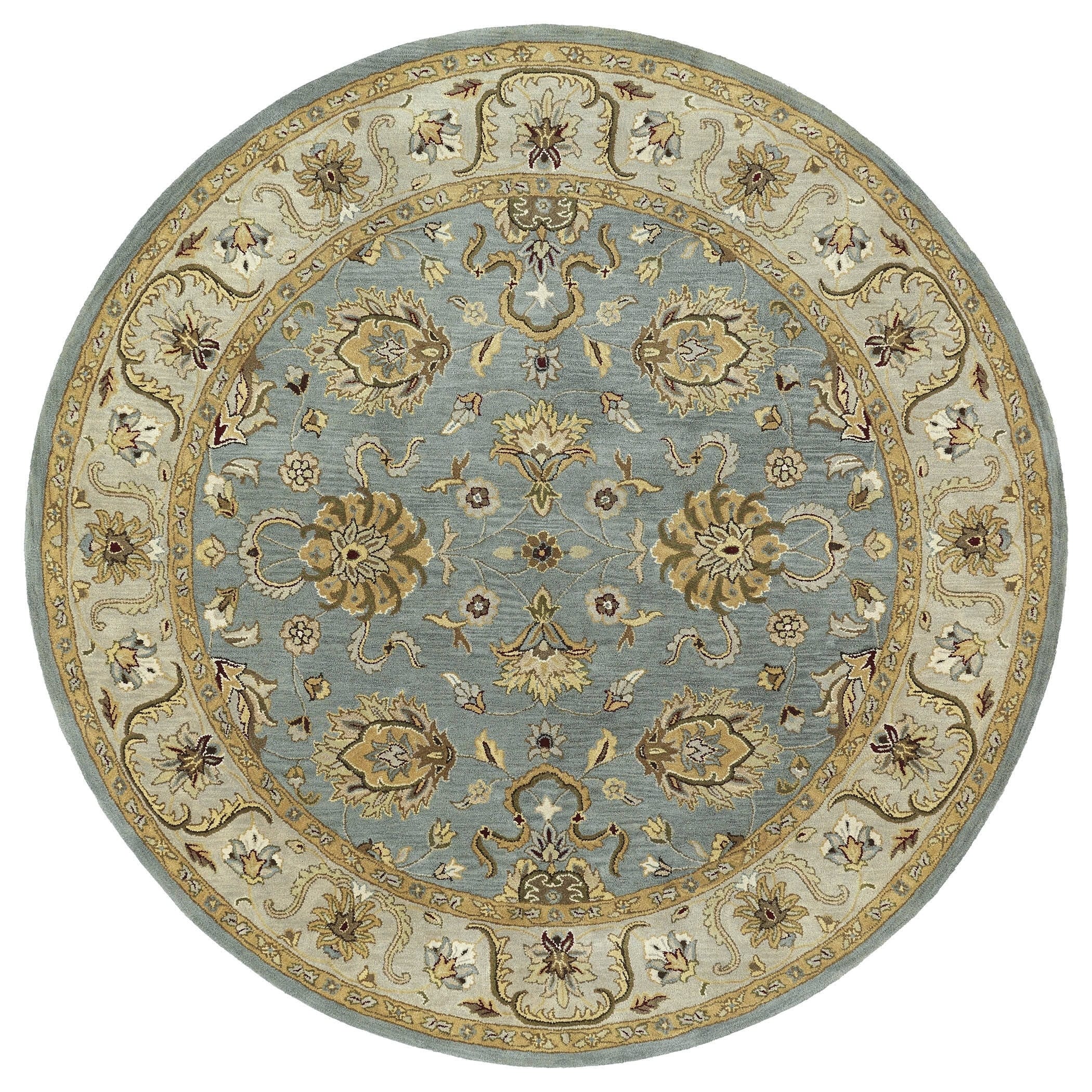 Hand tufted Royal Taj Aqua Wool Area Rug (59 Round)