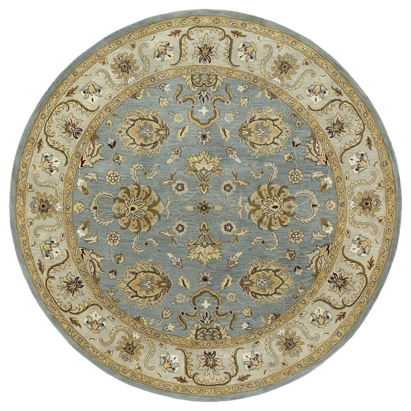 Hand-tufted Royal Taj Aqua Wool Area Rug - 7'9" Round
