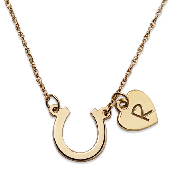 Gold over Sterling Horseshoe and Initial Heart Necklace