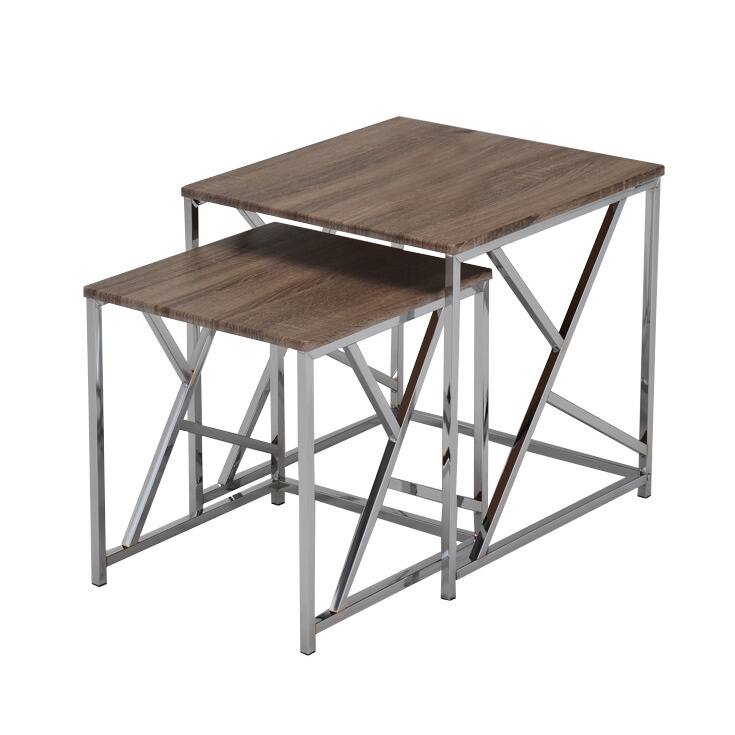 Reclaimed Wood Chrome Side End Nesting Tables (Set of 2)