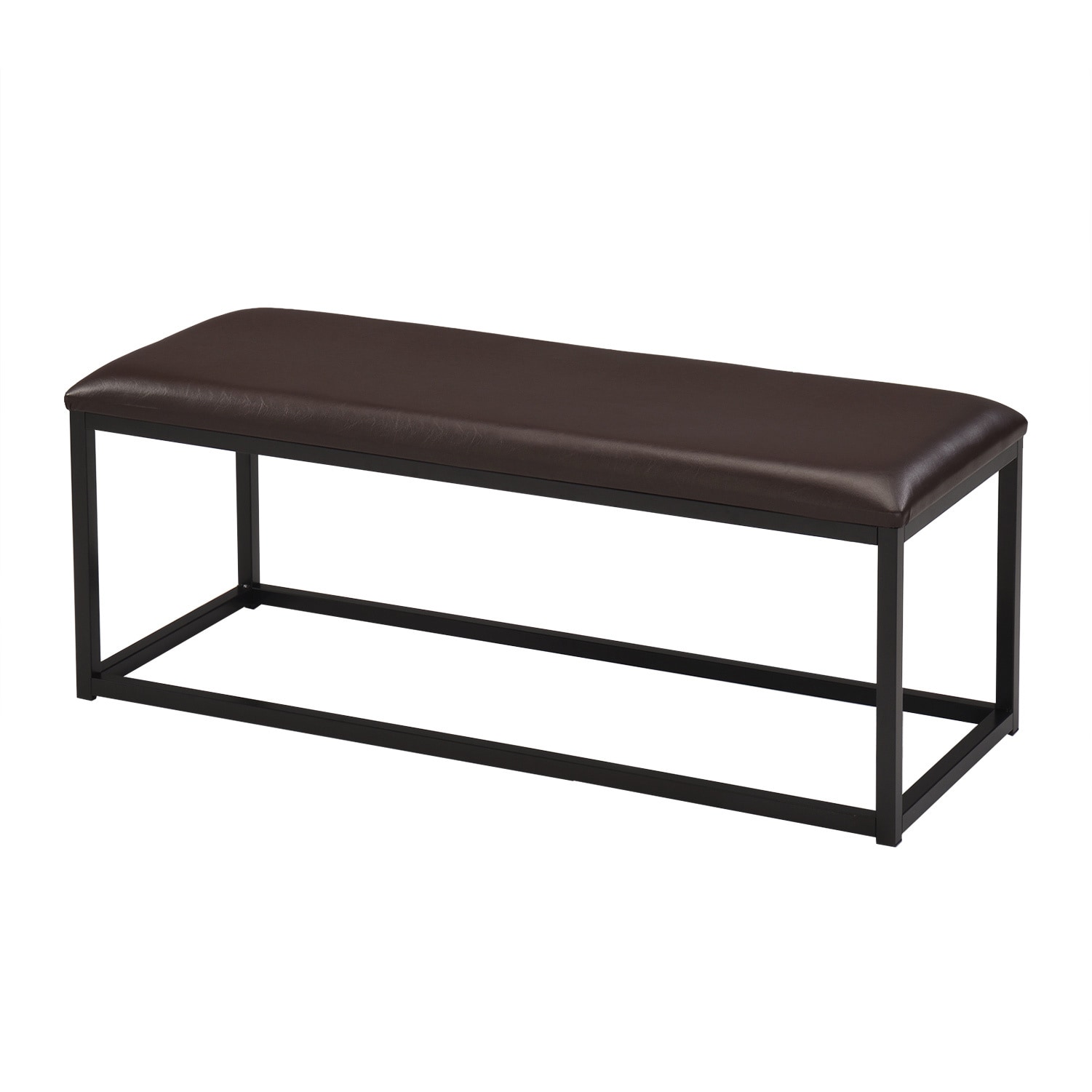 Brown Bonded Leather Metal Frame Bench