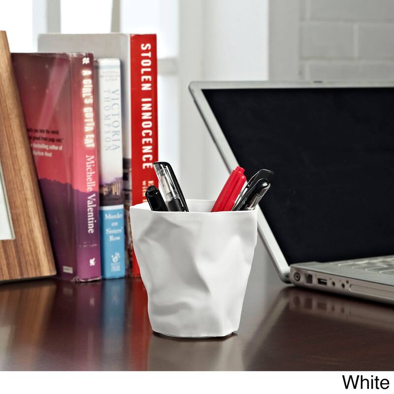 'Lava' Crumpled Paper Modern Pencil Holder - White