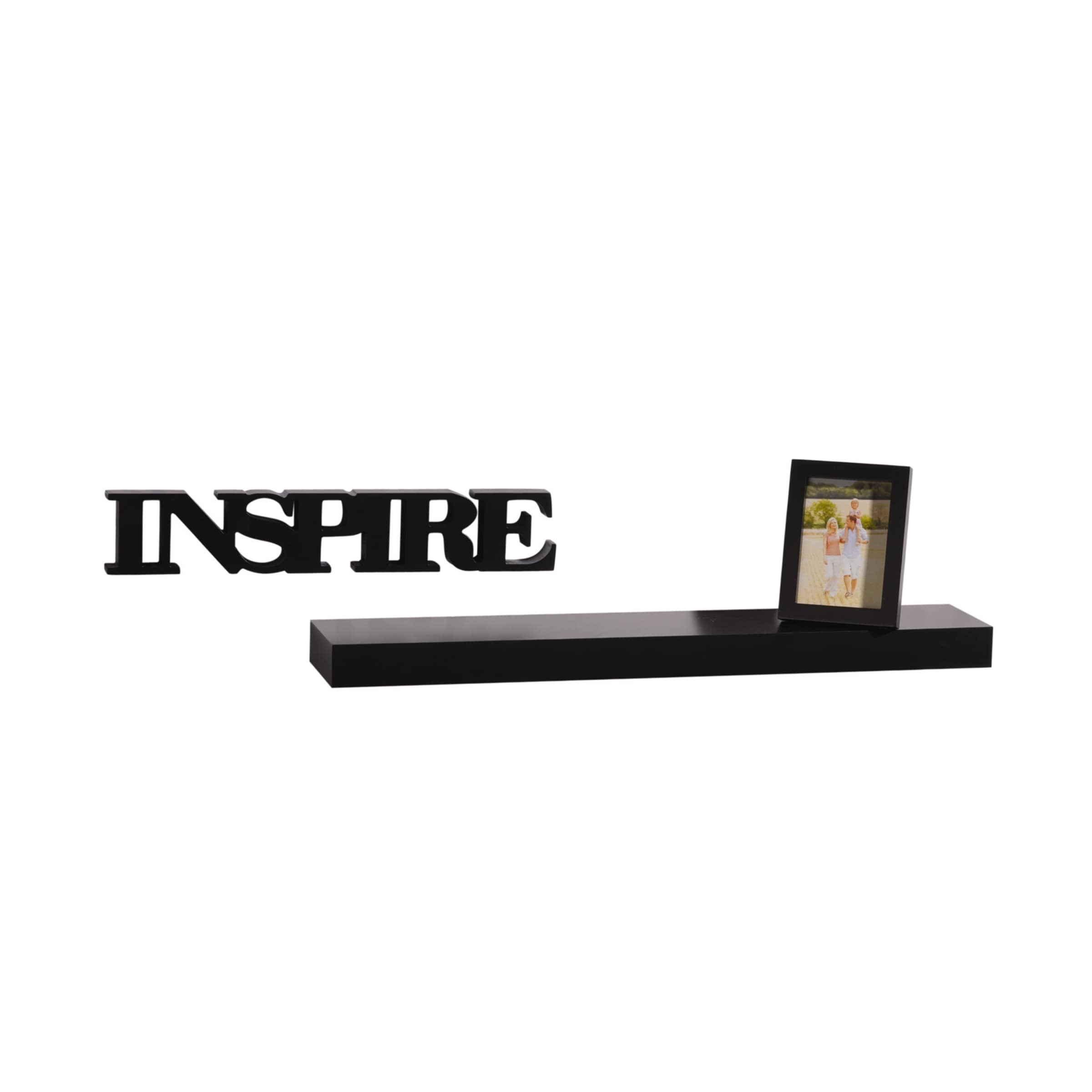 Melannco Mellanco Black Shelf Photo Frame And Inspire Word 3 piece Set Brown Size Other