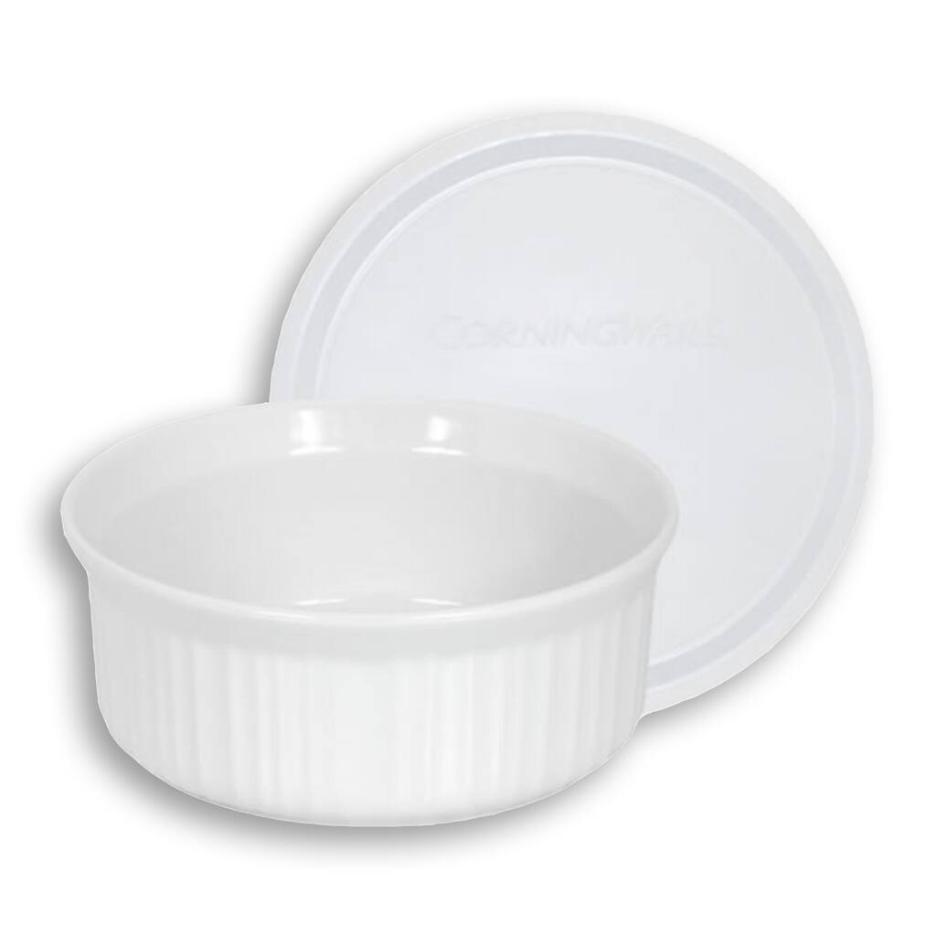 CorningWare French White 24-ounce Round Dish with Vented Plastic Cover