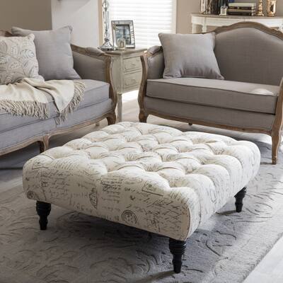 The Gray Barn Daisy Patterned Linen Modern Tufted Square Ottoman